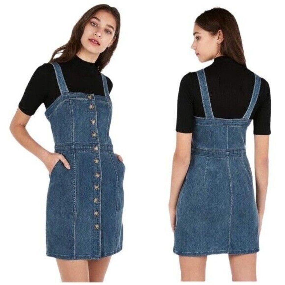 Express Button Front Seamed Denim Mini Sheath Dre… - image 1